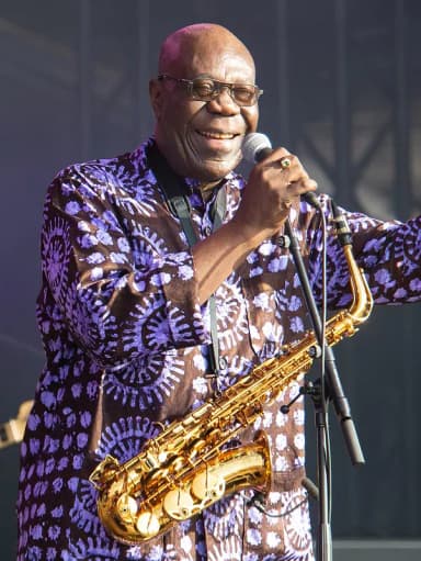 Manu Dibango: Concert de Manu Dibango au festival Les Escales, Saint-Nazaire, juillet 2019.