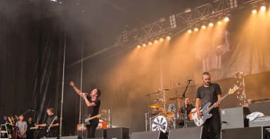 Shihad: Shihad performing at Grey Lynn Park, Auckland, in 2016.