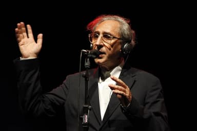 Franco Battiato: Italian singer-songwriter performing at the Festival Gaber 2010, on 23 July 2010