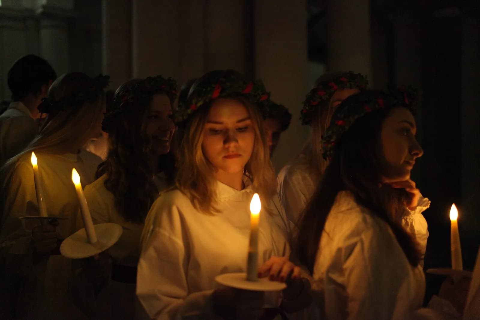 Sweden: A group of Swedish singers perform the Lucia, a Swedish tradition at the Foreign & Commonwealth Office in London, 14 December 2015.